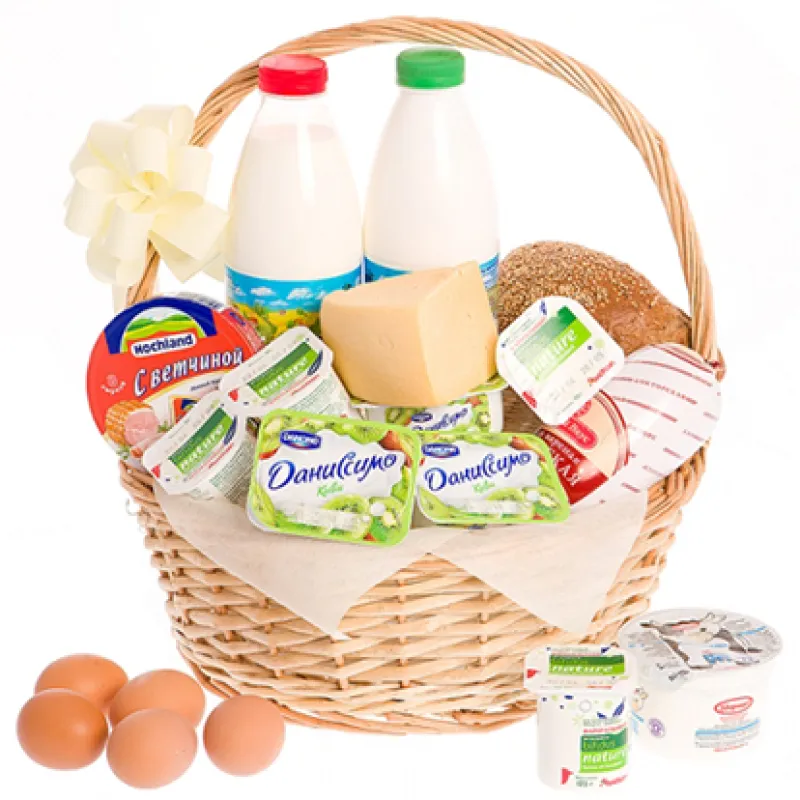 Корзинка свежих продуктов с хлебом и молоком, доставка Новошахтинск